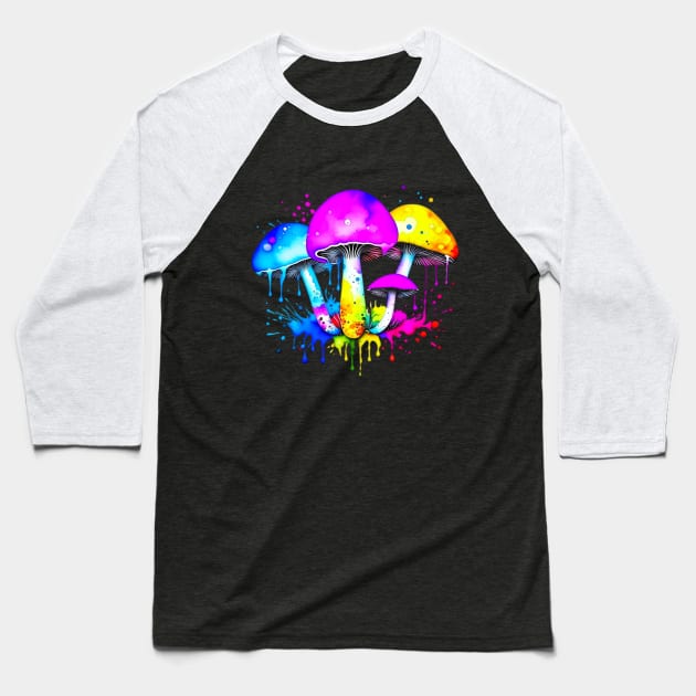 Magic Mushrooms colorful Baseball T-Shirt by Bellinna